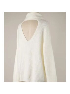 Back Cutout Ribbed Turtleneck Knit Tunic Sweater